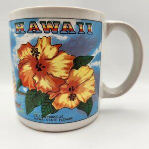 Vtg 80s Hilo Hattie Hawaii State Bird Mug Hibiscus Nene Goose Hōkūleʻa Canoe